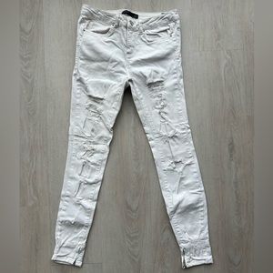 Zara Trafaluc White Distressed Skinny Denim Ankle Zip